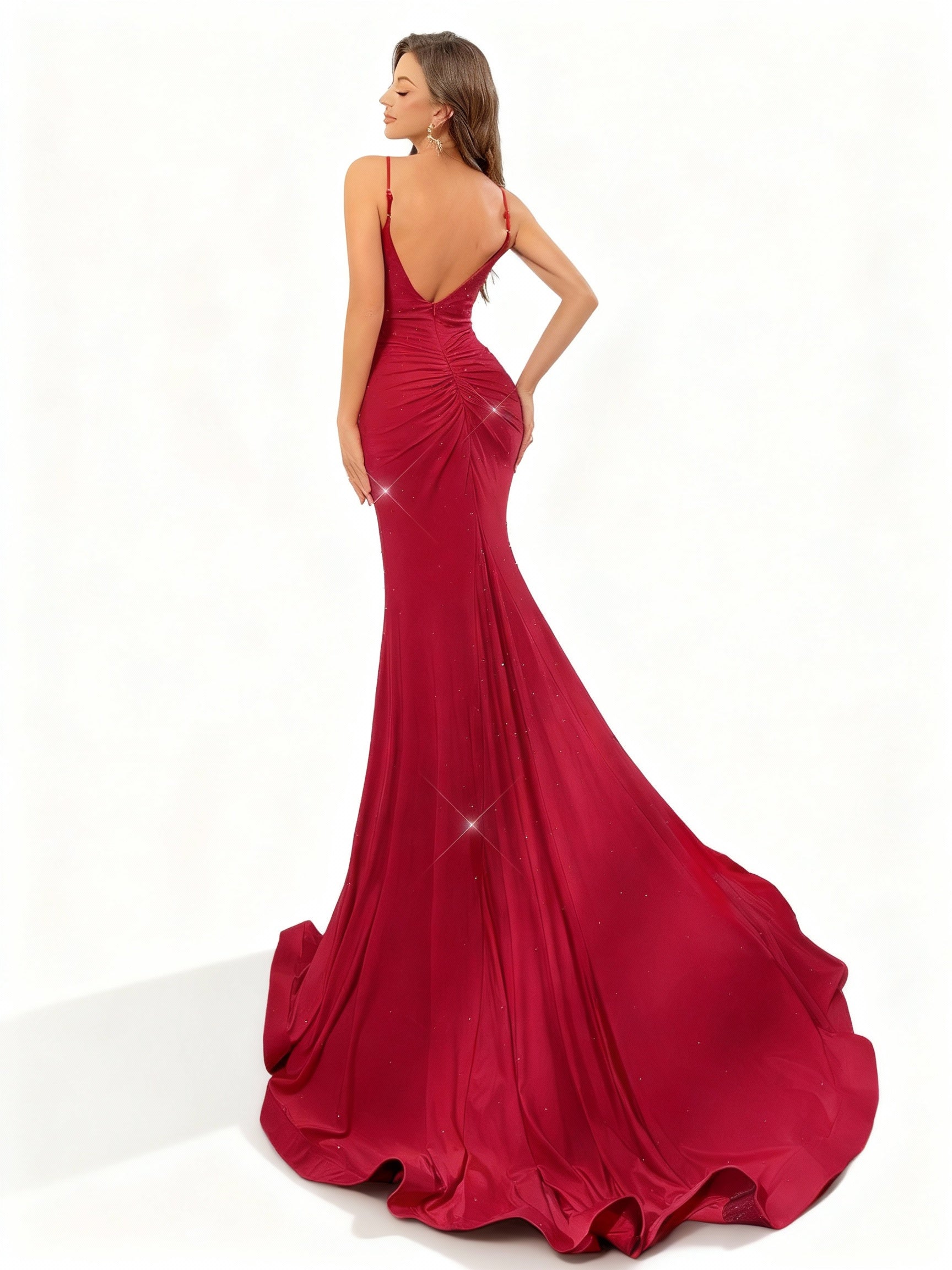 Sovae | Rückenfreies Abendkleid mit Strass und Schlitzträgern