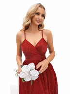 Sovae | Faltenkleid mit Hohem Schlitz für Brautjungfern