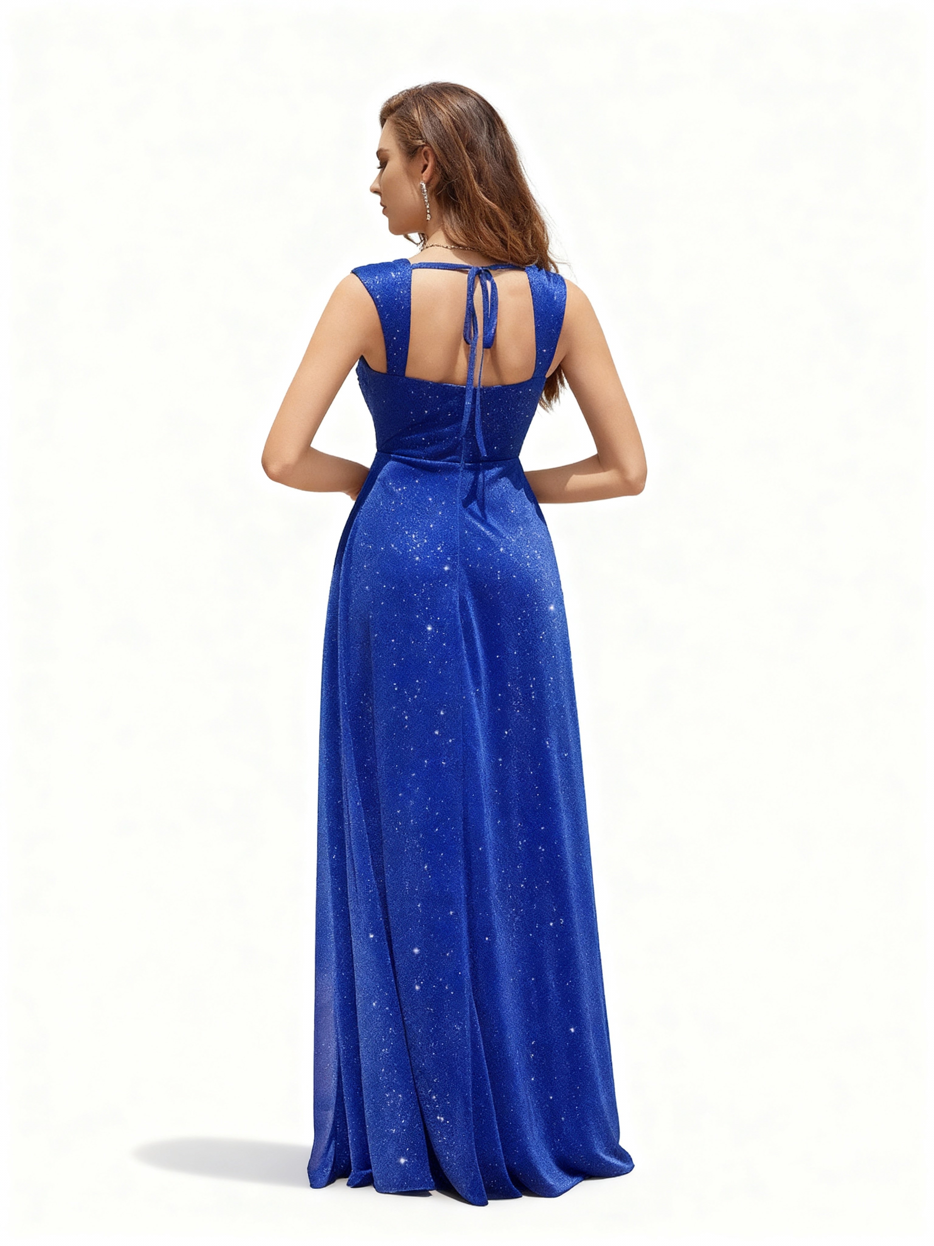 Sovae | Glänzendes Brautjungfernkleid mit Trägern und Schlitz für festliche Anlässe