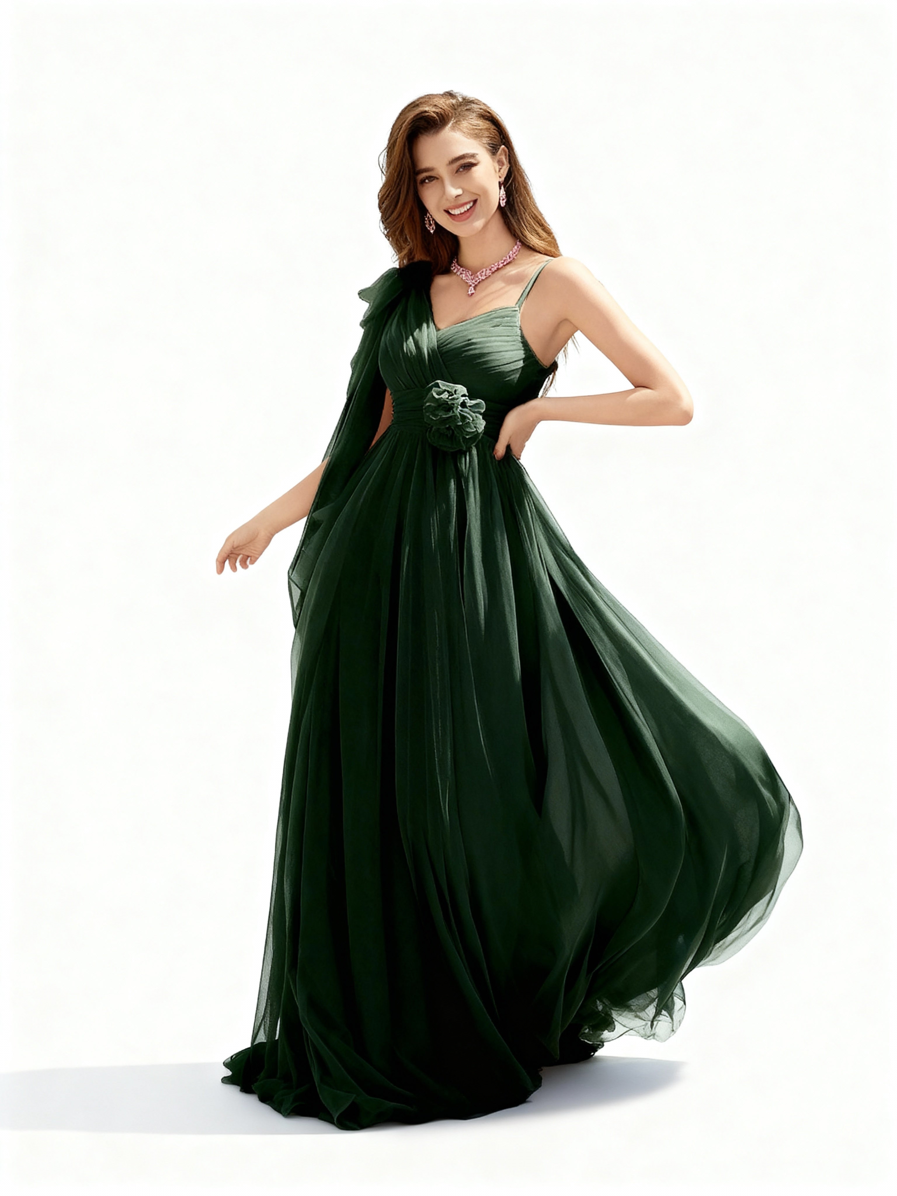 Sovae | Asymmetrisches Netzkleid mit Blumenverzierung