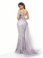 Sovae | Fliederfarbenes Trägerloses Kleid mit Hohem Schlitz