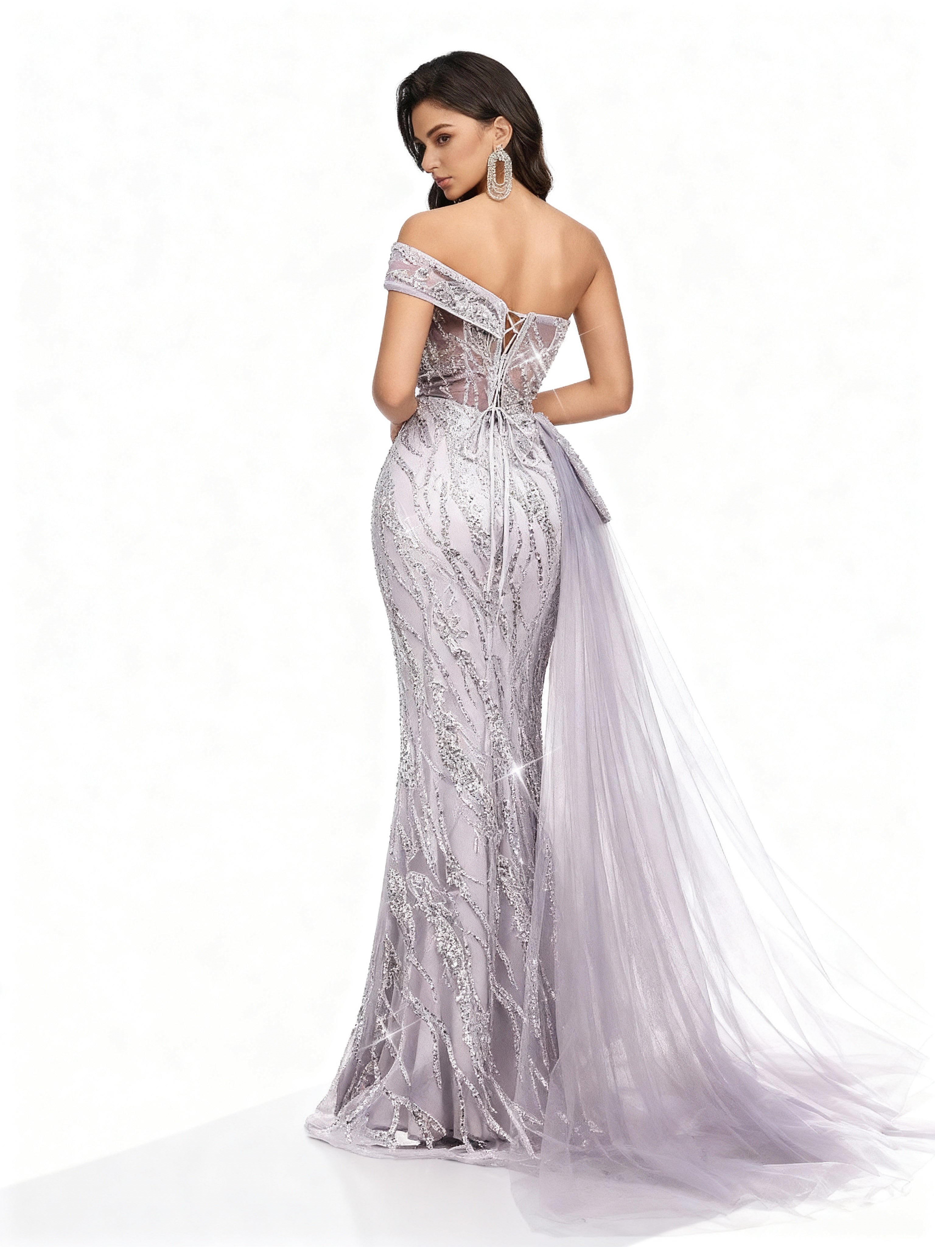 Sovae | Fliederfarbenes Trägerloses Kleid mit Hohem Schlitz