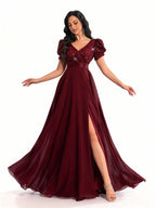 Sovae | Paillettenkleid mit V-Ausschnitt und Schlitzärmeln