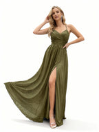 Sovae | Faltenkleid mit Hohem Schlitz für Brautjungfern