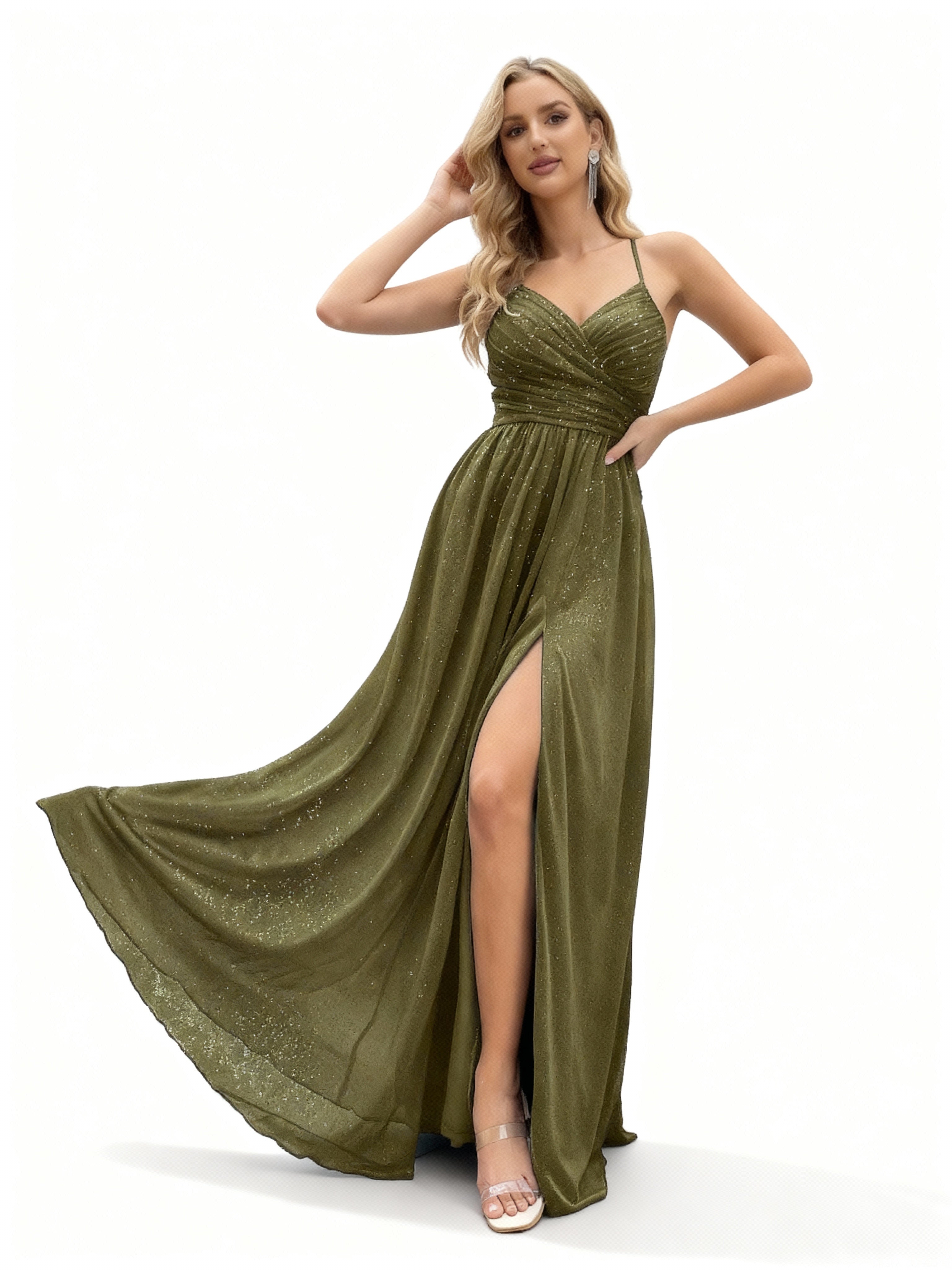 Sovae | Faltenkleid mit Hohem Schlitz für Brautjungfern