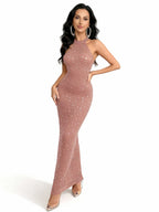 Sovae | Strassbesetztes Langes Abendkleid mit Neckholder