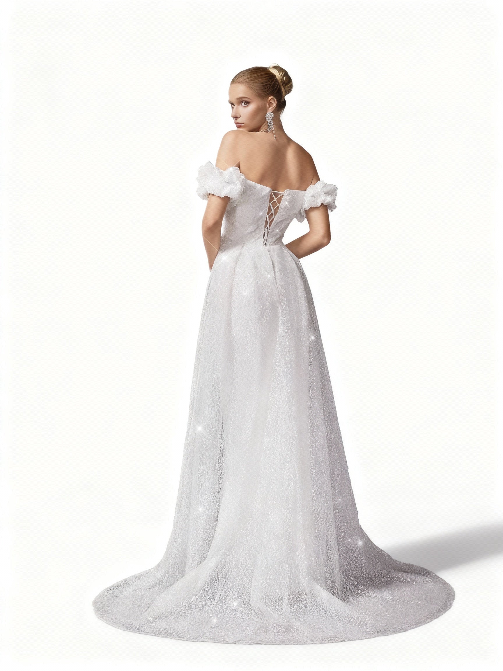 Sovae | Weißes One-Shoulder Mesh Hochzeitskleid mit Spitze