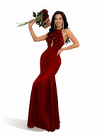 Sovae | Göttliches Abendkleid mit Blumenapplikationen, offenem Rücken und Meerjungfrauen-Schnitt