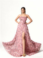 Sovae | Sommerliches Abendkleid mit Blumenmuster, offenem Rücken und hohem Beinschlitz