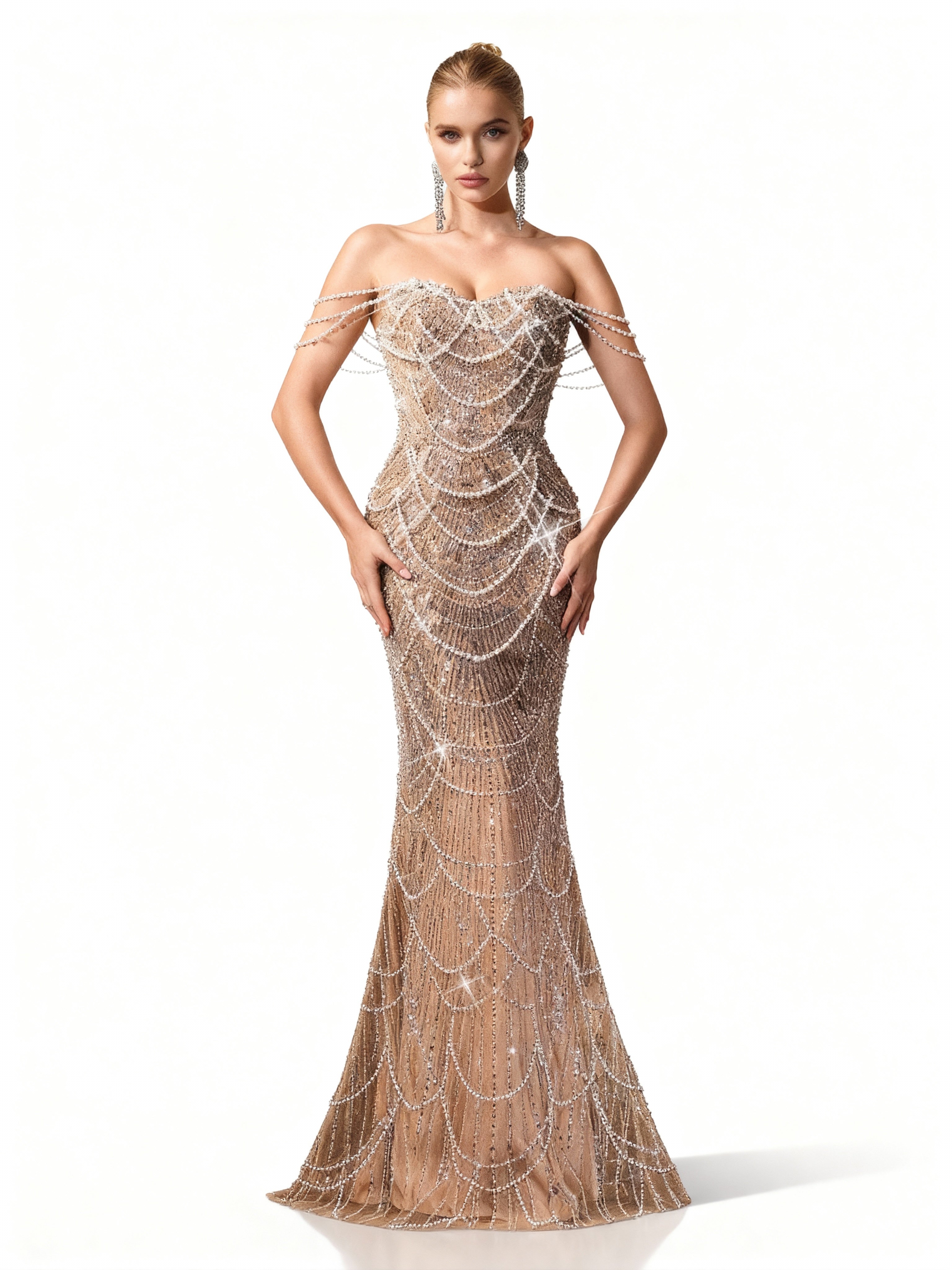 Sovae | Perlenverziertes Kleid mit Einer Schulter in Bodenlänge