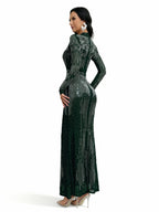 Sovae | Elegantes Abendkleid mit Strass, langen Ärmeln und Meerjungfrauen-Saum