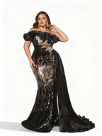 Sovae | Schwarzes Luxus-Abendkleid mit Pailletten in Übergröße