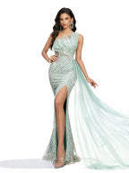 Sovae | Fliederfarbenes Trägerloses Kleid mit Hohem Schlitz