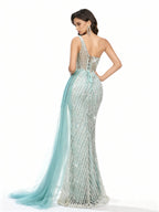 Sovae | Fliederfarbenes Trägerloses Kleid mit Hohem Schlitz