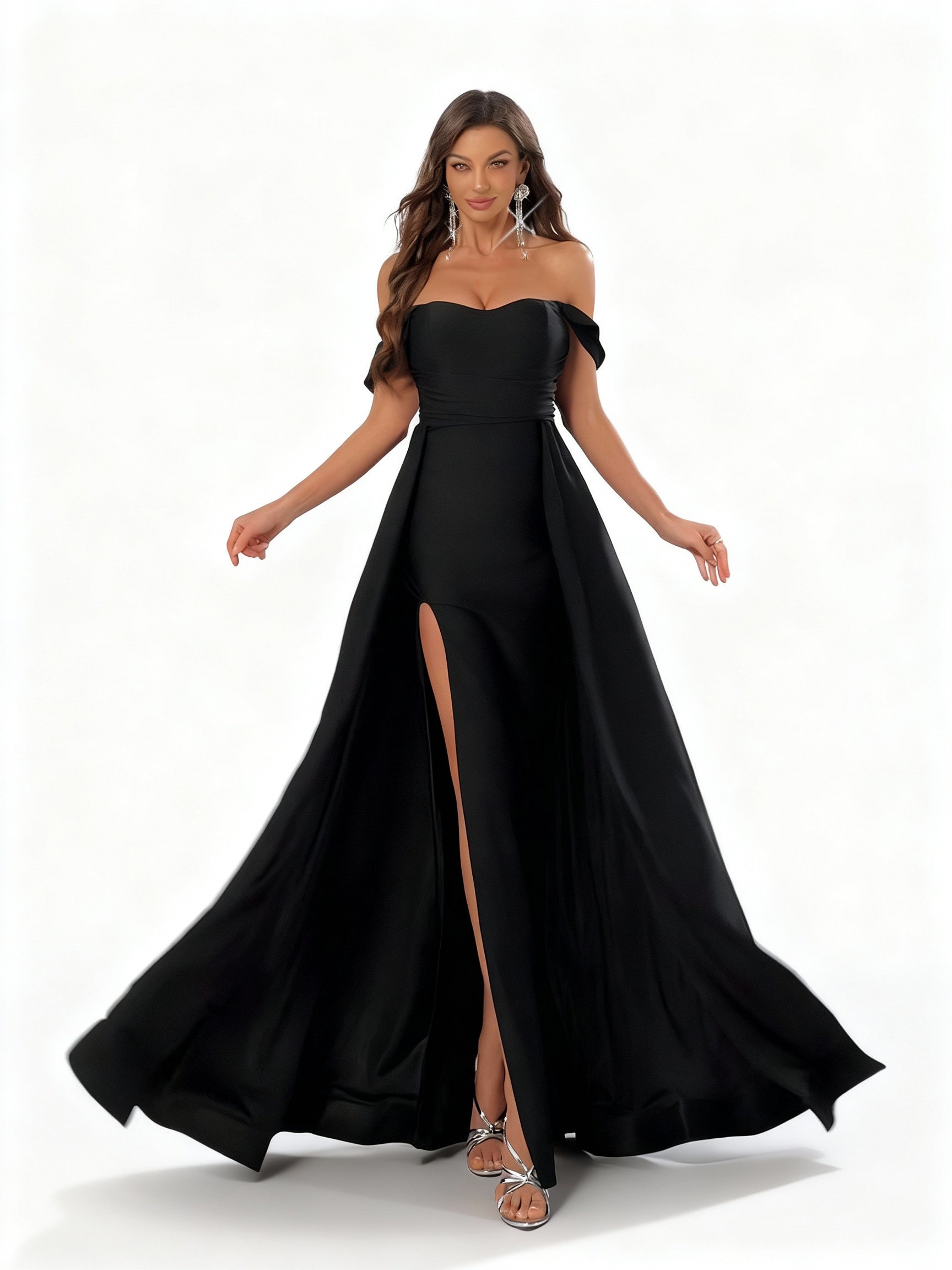 Sovae | Schwarzes One-Shoulder Abendkleid mit Seitenschlitz