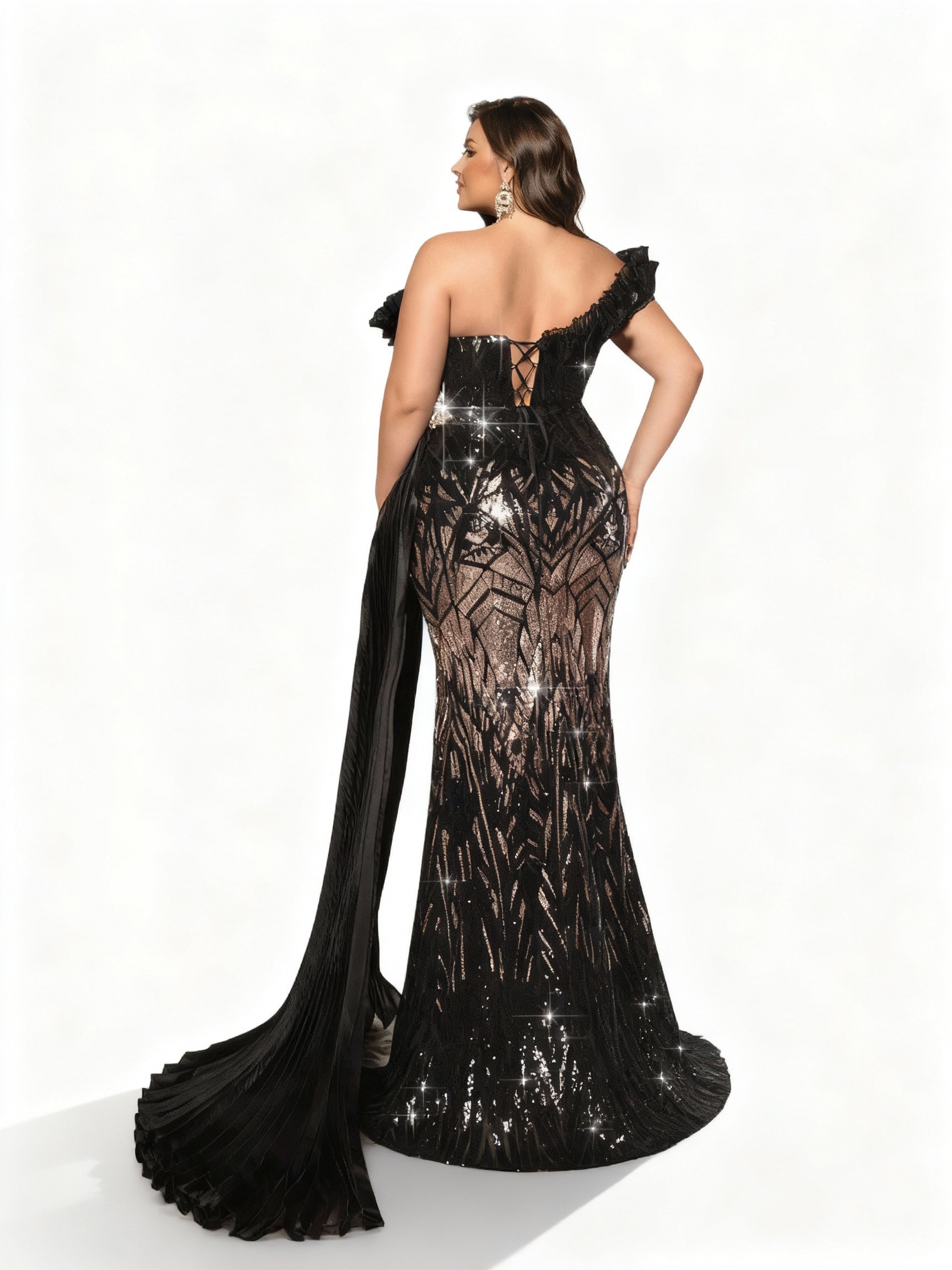 Sovae | Schwarzes Luxus-Abendkleid mit Pailletten in Übergröße