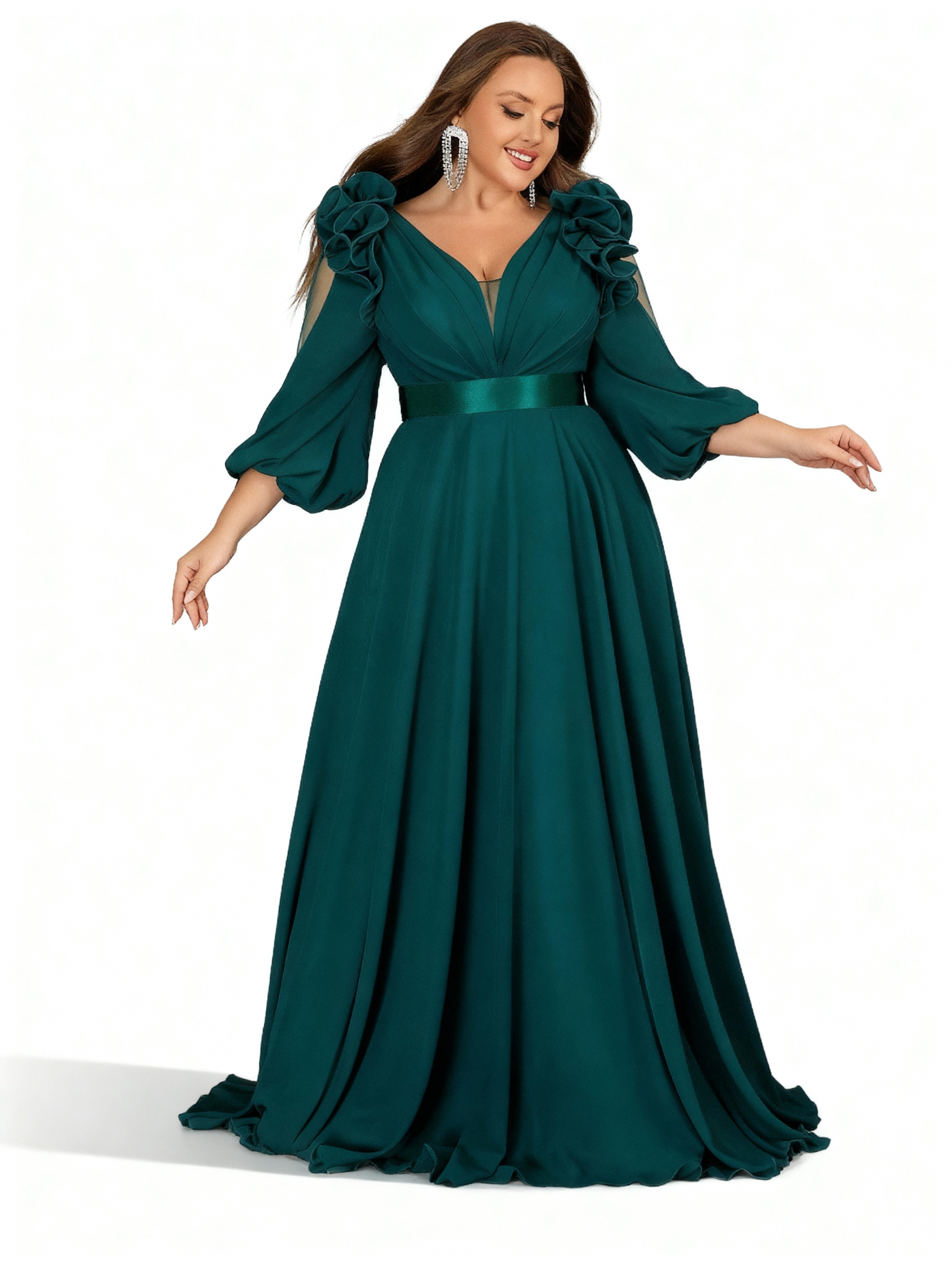 Sovae | Elegantes Chiffon-Maxikleid mit V-Ausschnitt