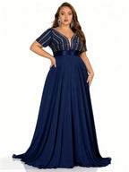 Sovae | Langkleid in Großen Größen mit Strass und Perlen