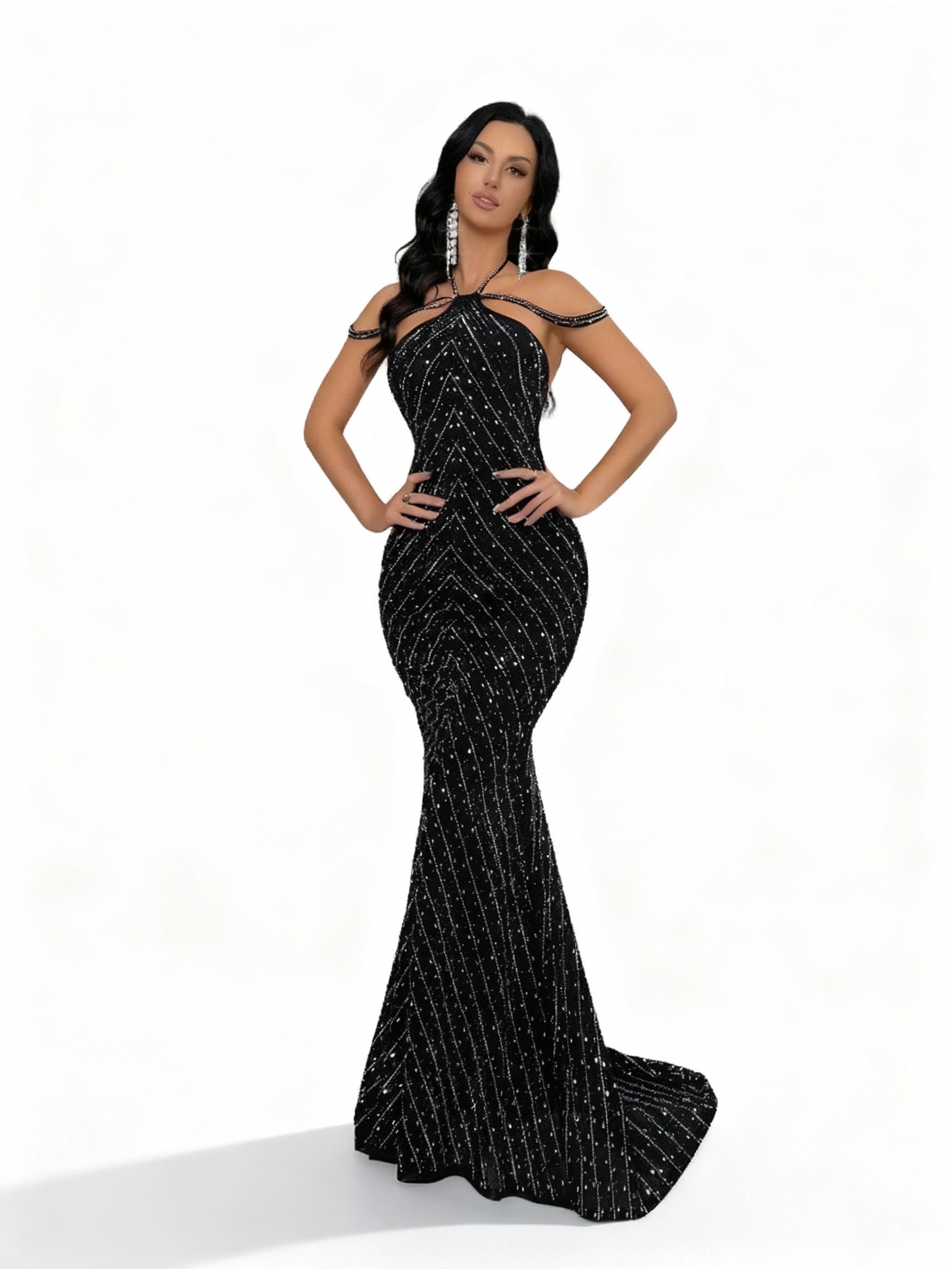 Sovae | Göttliches Strasskleid mit Rückenausschnitt im Meerjungfrauenstil