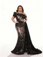 Sovae | Schwarzes Luxus-Abendkleid mit Pailletten in Übergröße