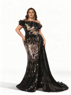 Sovae | Schwarzes Luxus-Abendkleid mit Pailletten in Übergröße