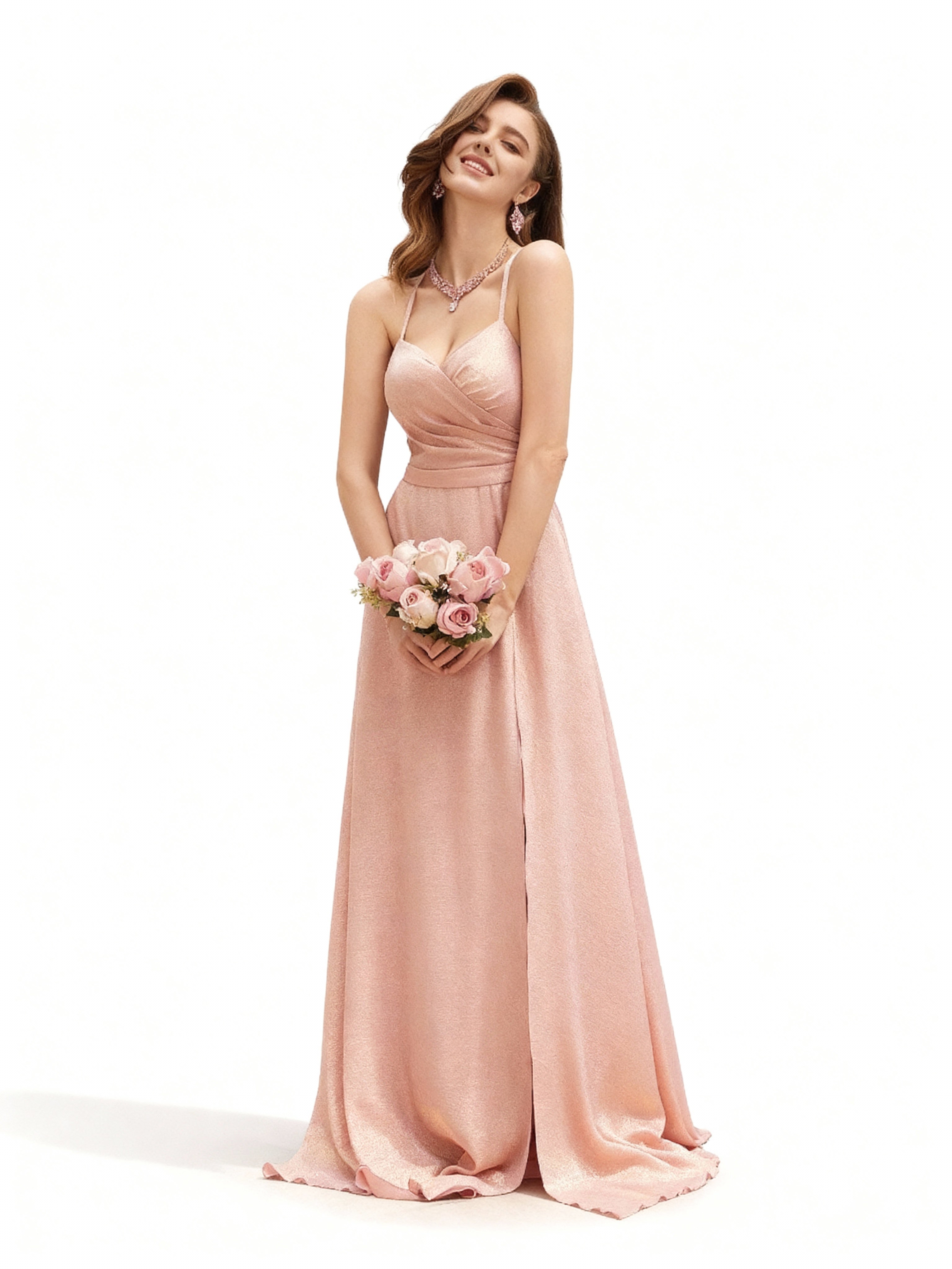 Sovae | Elegantes Brautjungfernkleid mit Spaghettiträgern, offenem Rücken und Beinschlitz