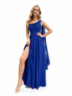 Sovae | Romantisches Brautjungfernkleid in Blau mit Volants und hohem Schlitz