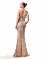 Sovae | Perlenverziertes Kleid mit Einer Schulter in Bodenlänge