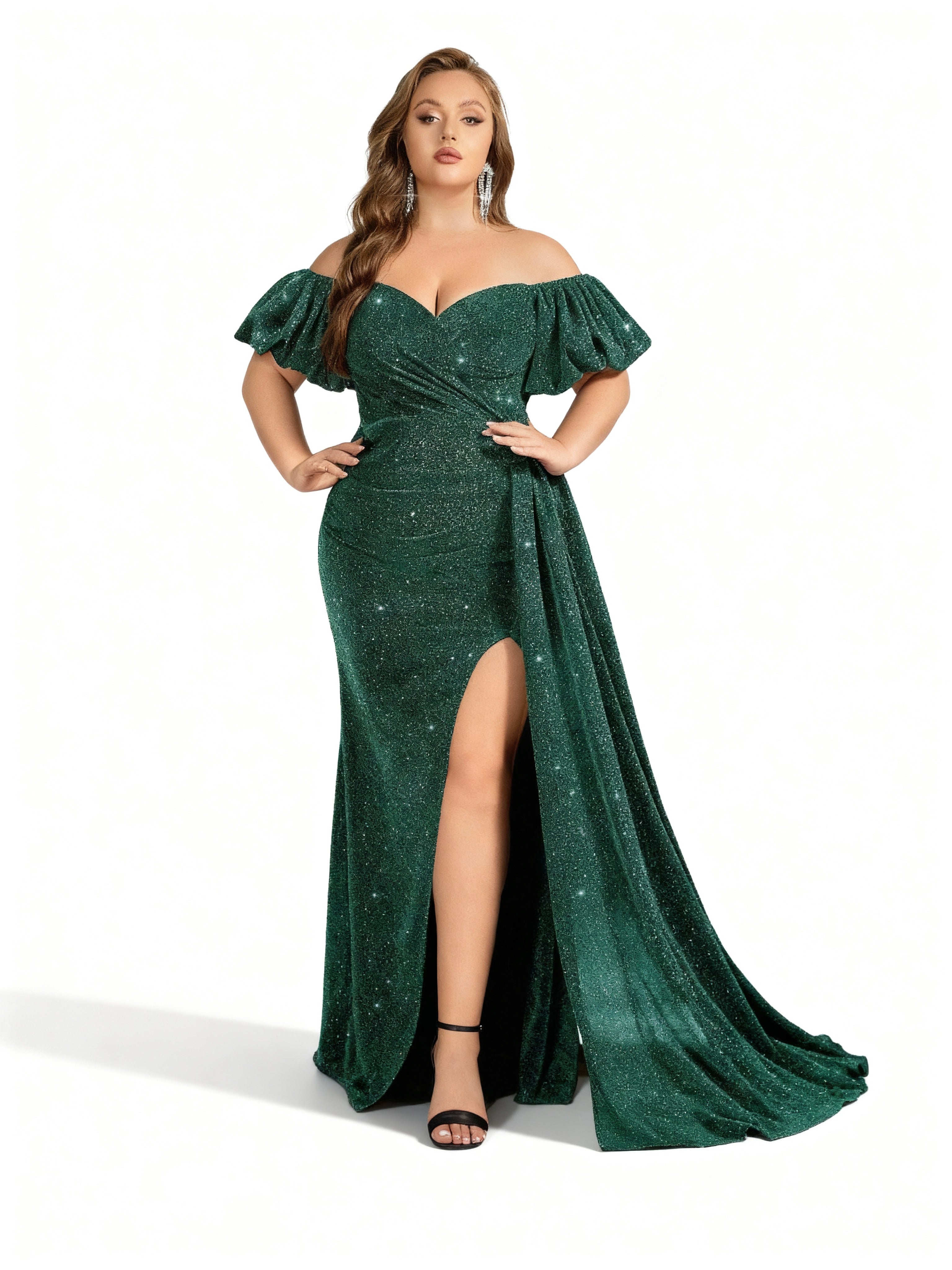 Sovae | Schulterfreies Langkleid mit Schlitz in Großen Größen