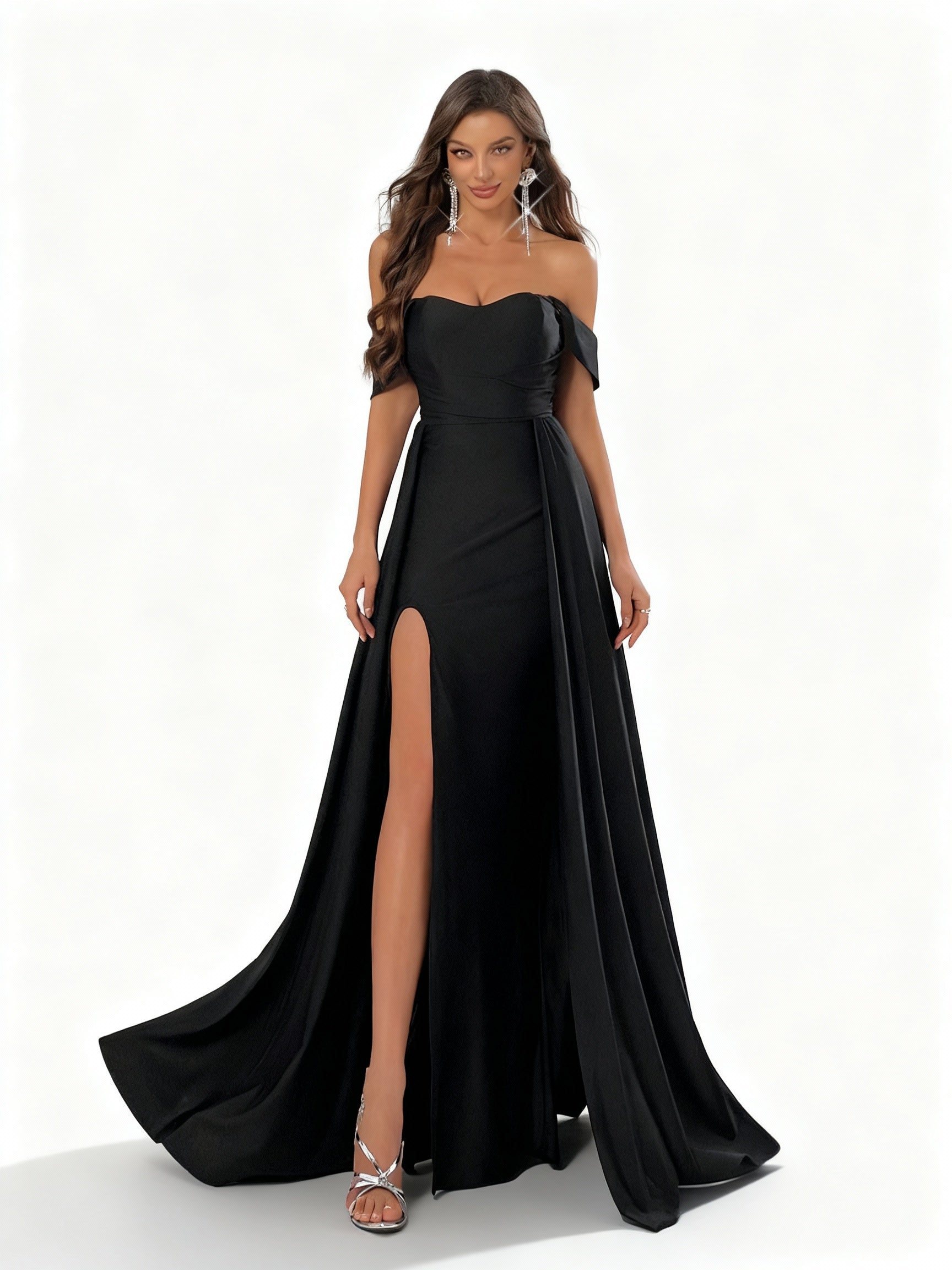 Sovae | Schwarzes One-Shoulder Abendkleid mit Seitenschlitz