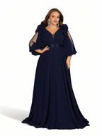 Sovae | Elegantes Chiffon-Maxikleid mit V-Ausschnitt