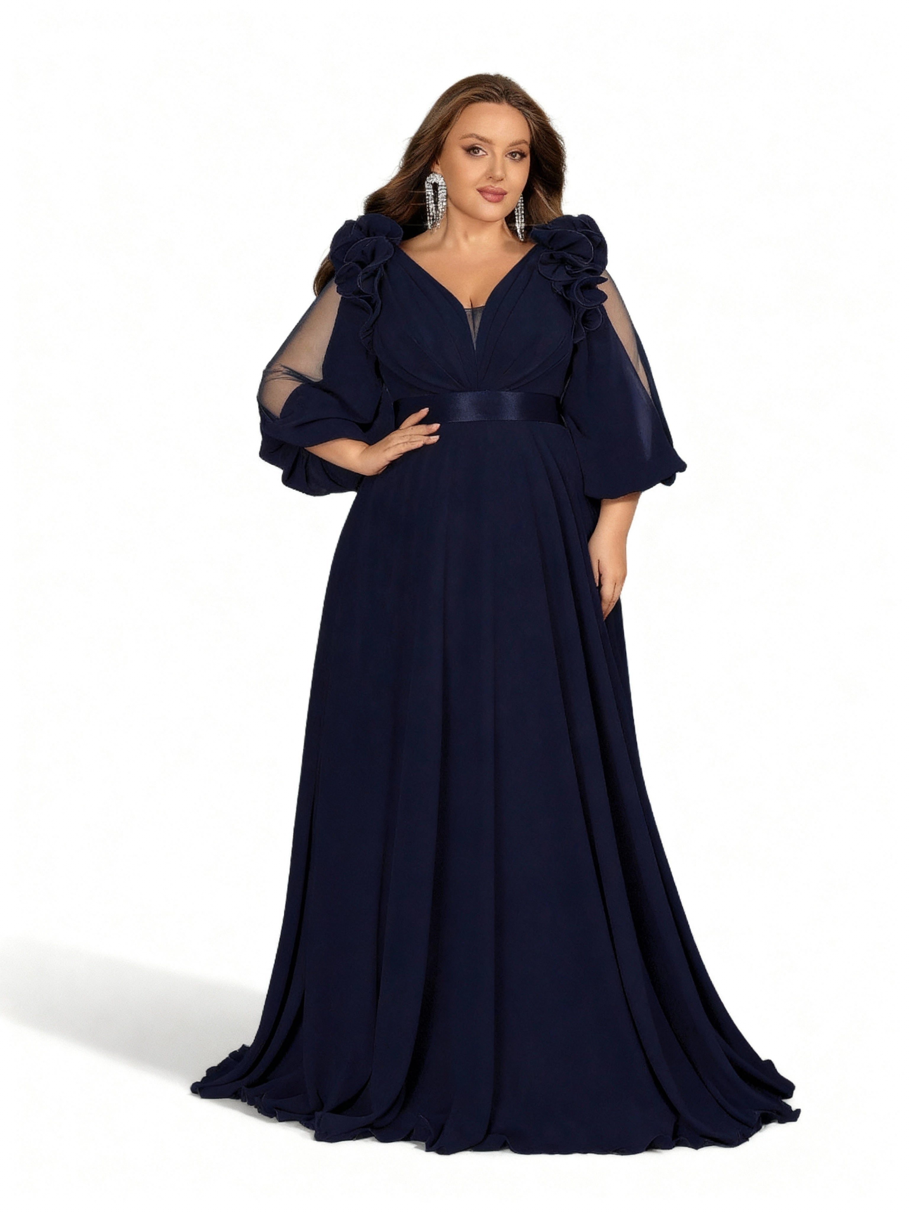 Sovae | Elegantes Chiffon-Maxikleid mit V-Ausschnitt