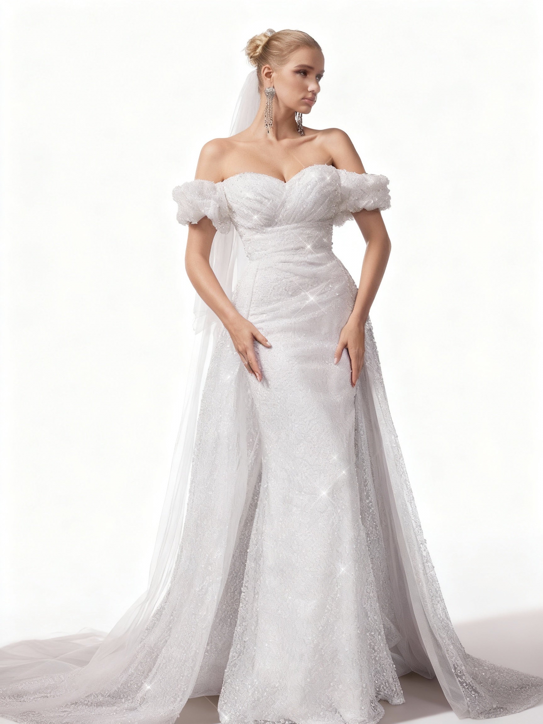 Sovae | Weißes One-Shoulder Mesh Hochzeitskleid mit Spitze