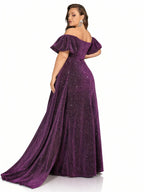 Sovae | Schulterfreies Langkleid mit Schlitz in Großen Größen