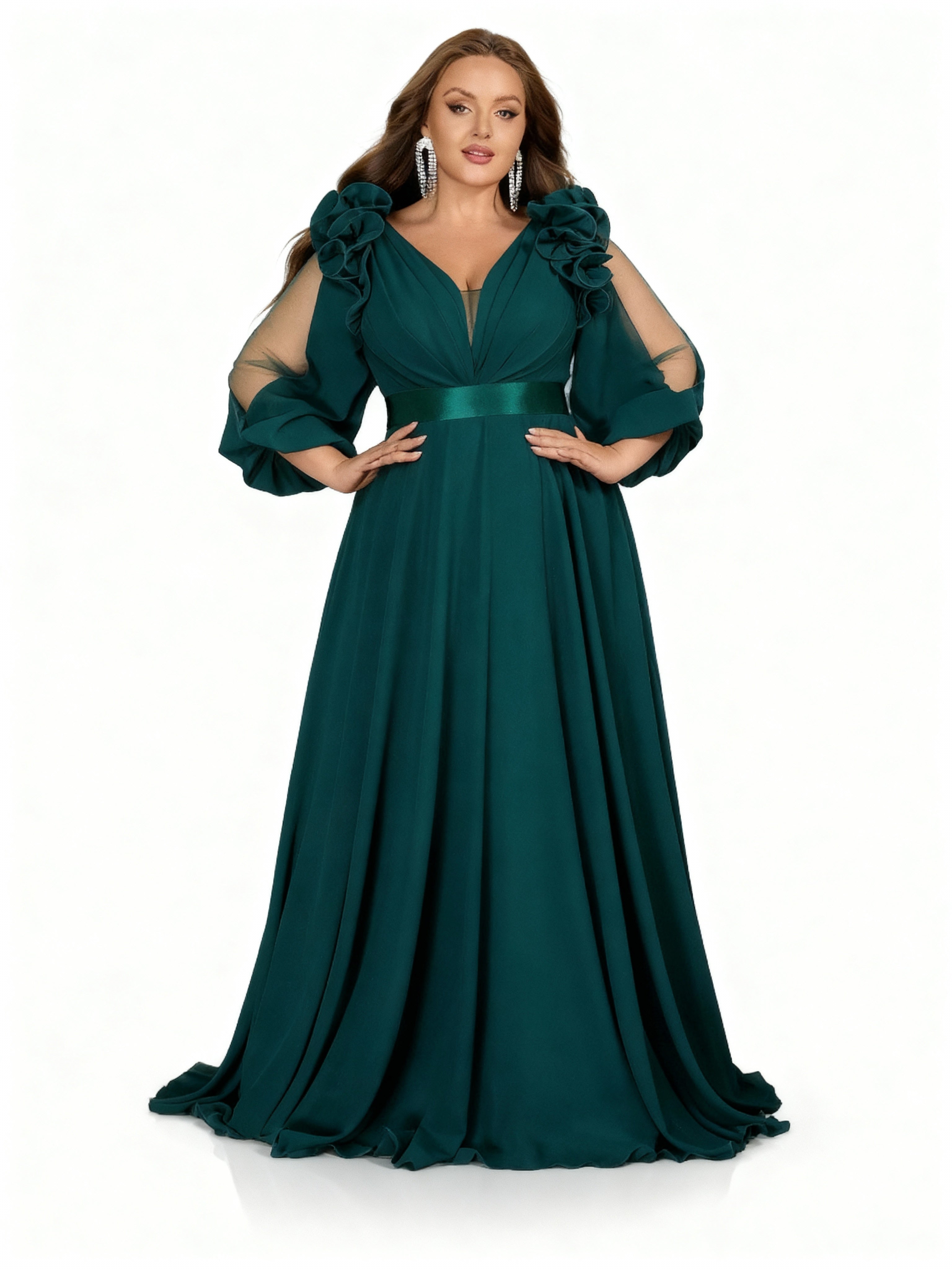 Sovae | Elegantes Chiffon-Maxikleid mit V-Ausschnitt