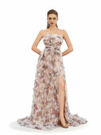 Sovae | Sommerliches Abendkleid mit Blumenmuster, offenem Rücken und hohem Beinschlitz