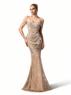 Sovae | Perlenverziertes Kleid mit Einer Schulter in Bodenlänge