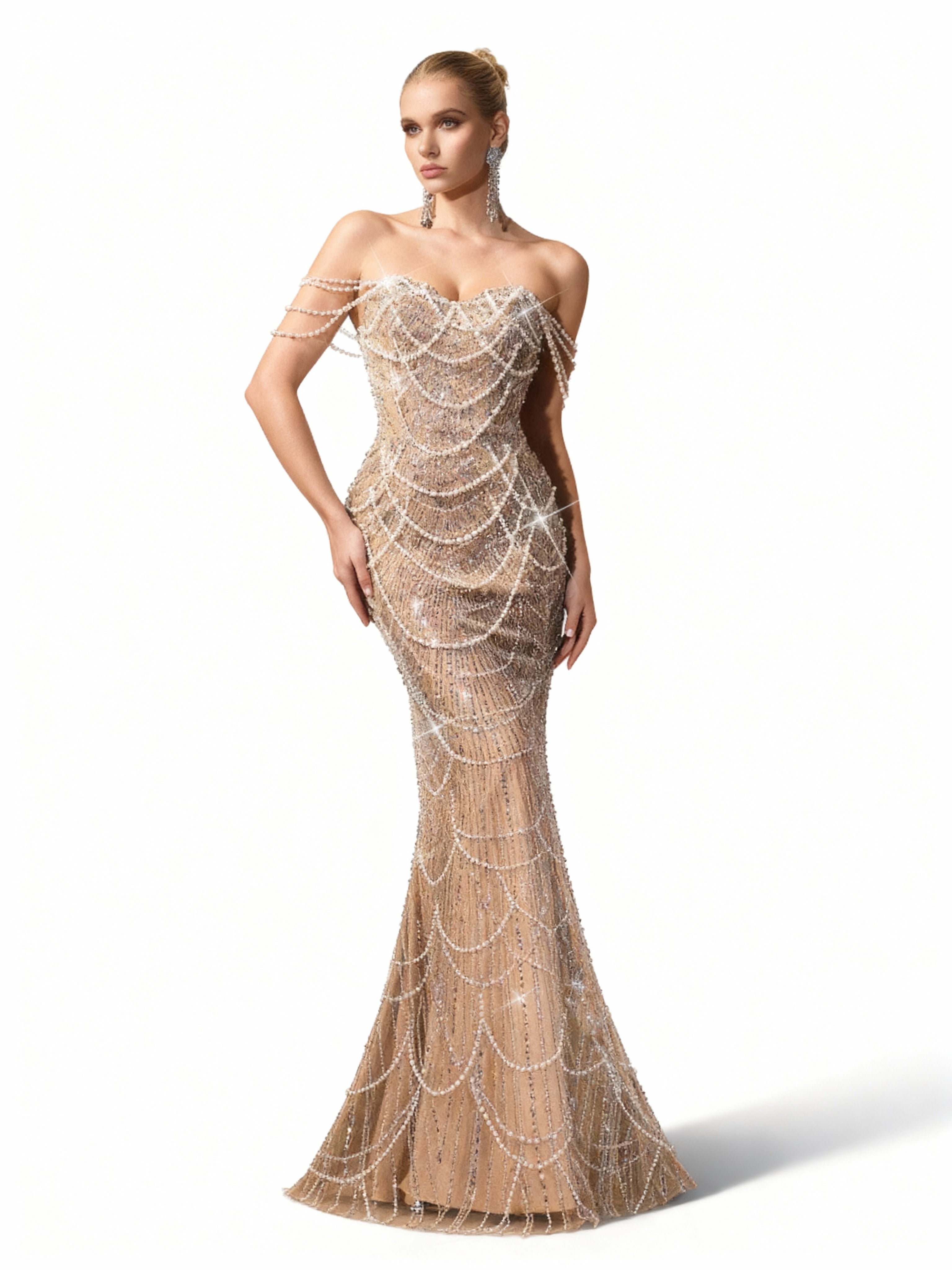 Sovae | Perlenverziertes Kleid mit Einer Schulter in Bodenlänge