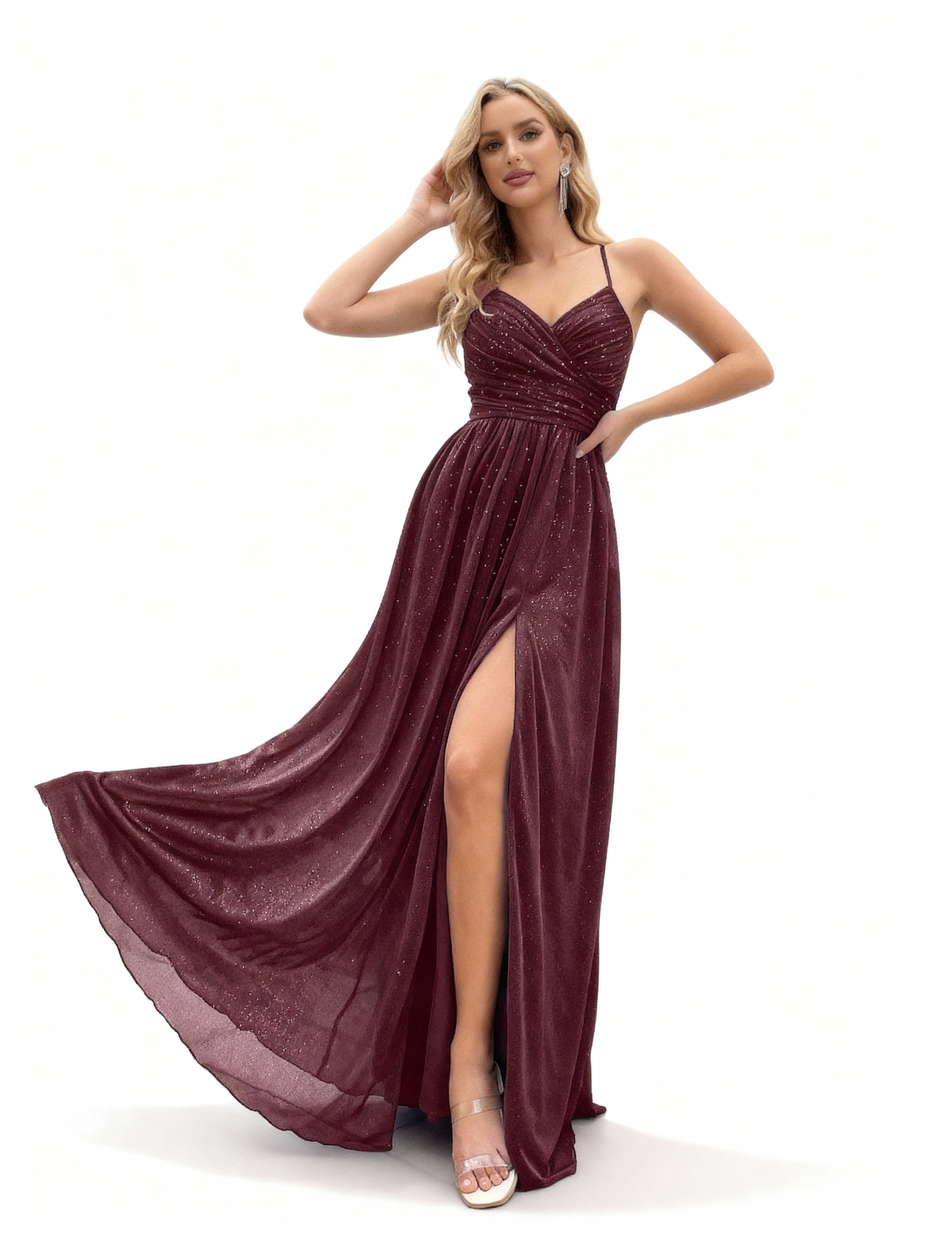 Sovae | Faltenkleid mit Hohem Schlitz für Brautjungfern