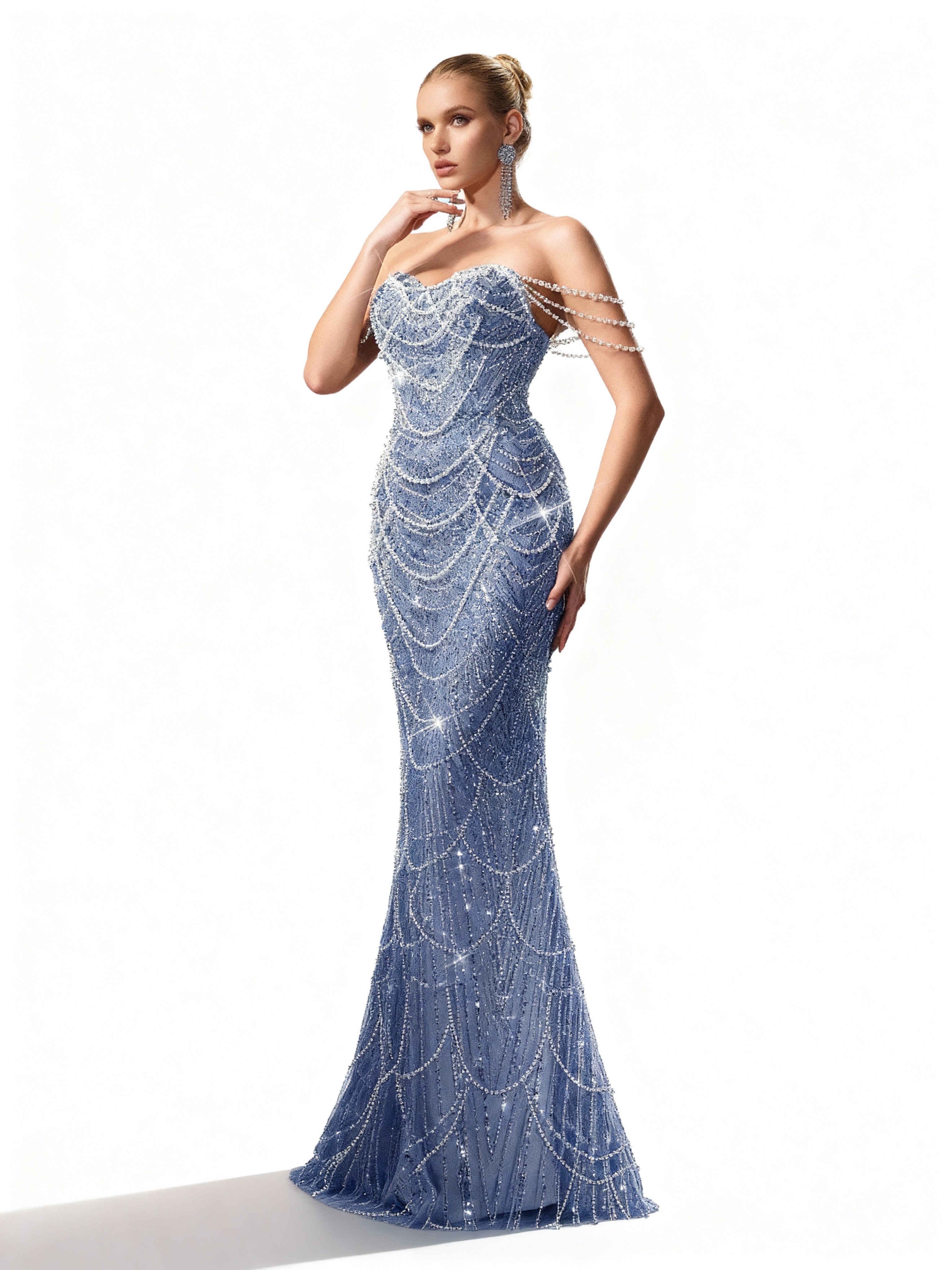 Sovae | Perlenverziertes Kleid mit Einer Schulter in Bodenlänge