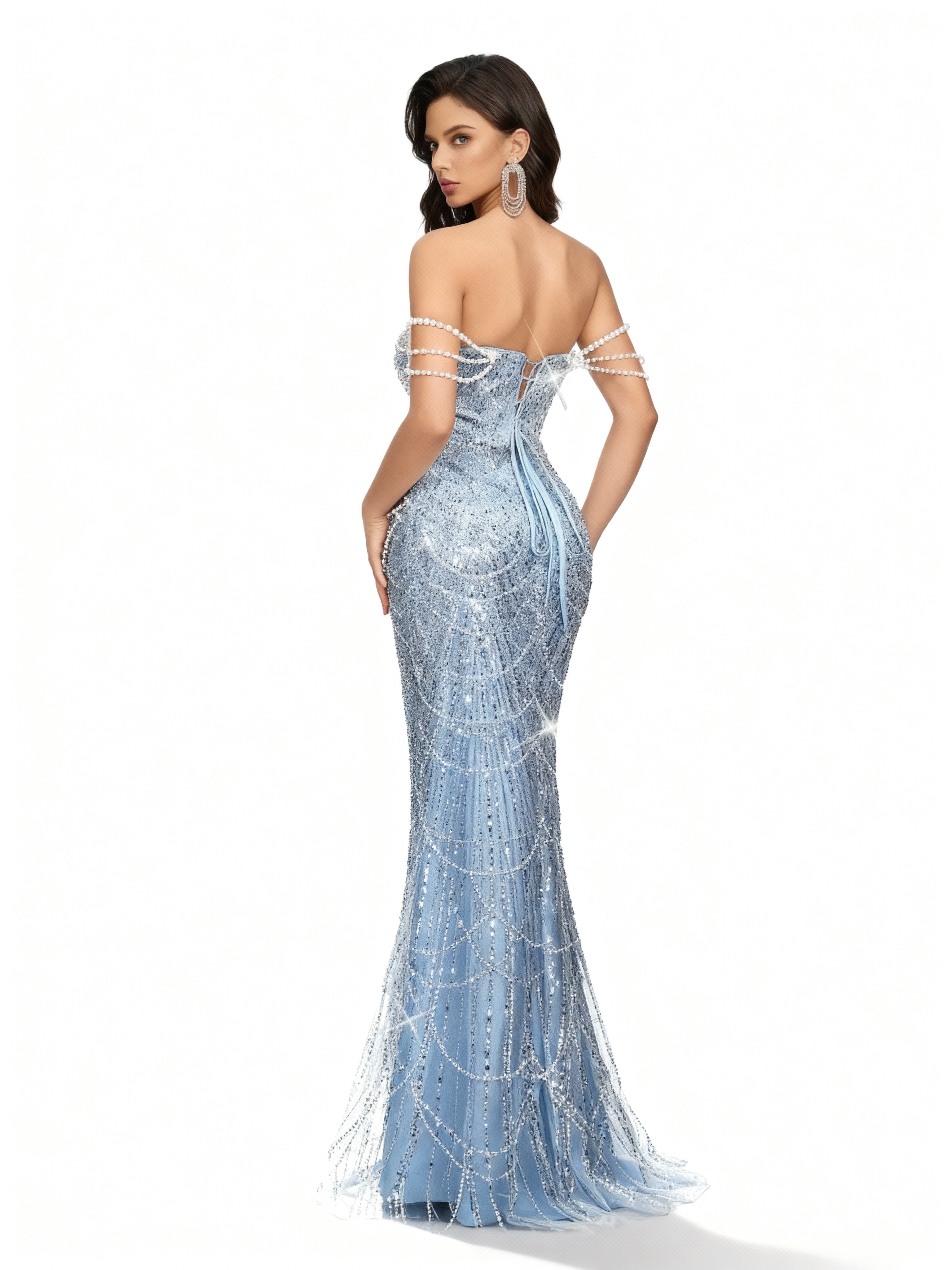 Sovae | Perlenverziertes Kleid mit Einer Schulter in Bodenlänge