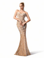 Sovae | Perlenverziertes Kleid mit Einer Schulter in Bodenlänge