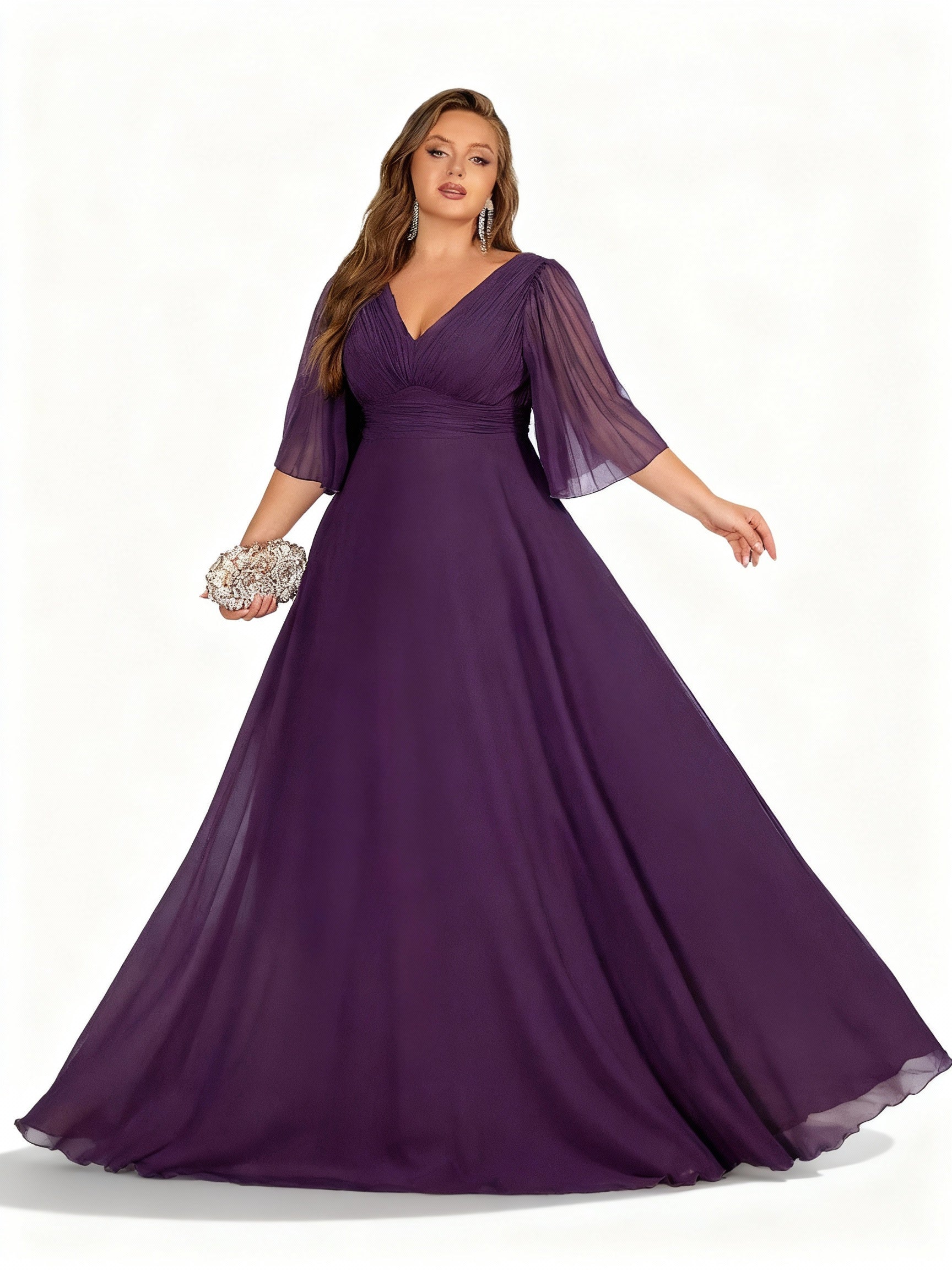 Sovae | Langes Kleid in Großen Größen mit Weiten Ärmeln