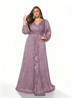 Sovae | Einfarbiges Langes Kleid mit Rüschen und Laternenärmeln