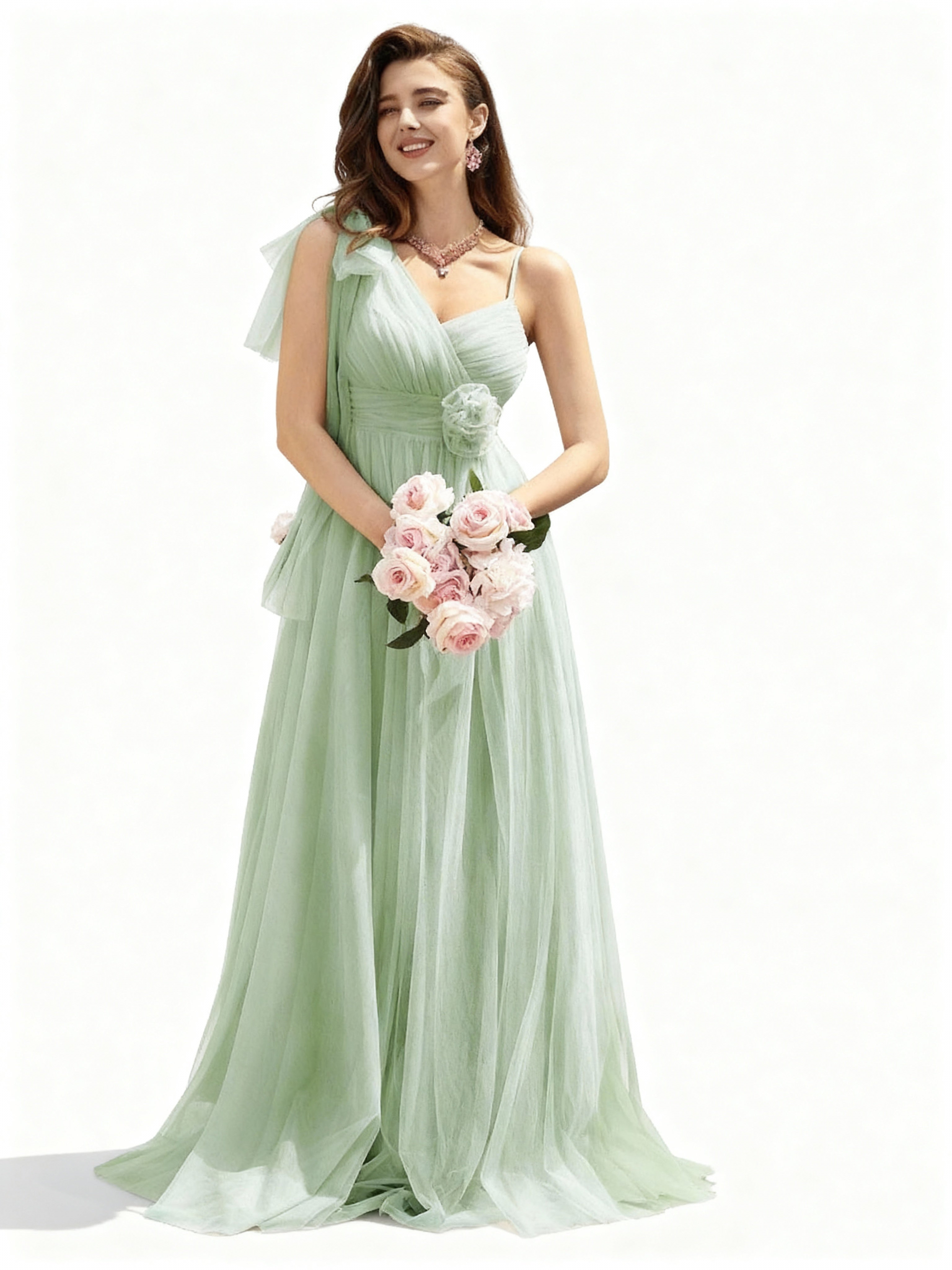 Sovae | Asymmetrisches Netzkleid mit Blumenverzierung