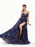 Sovae | Langkleid mit Blumenmuster und Mesh-Schlitz