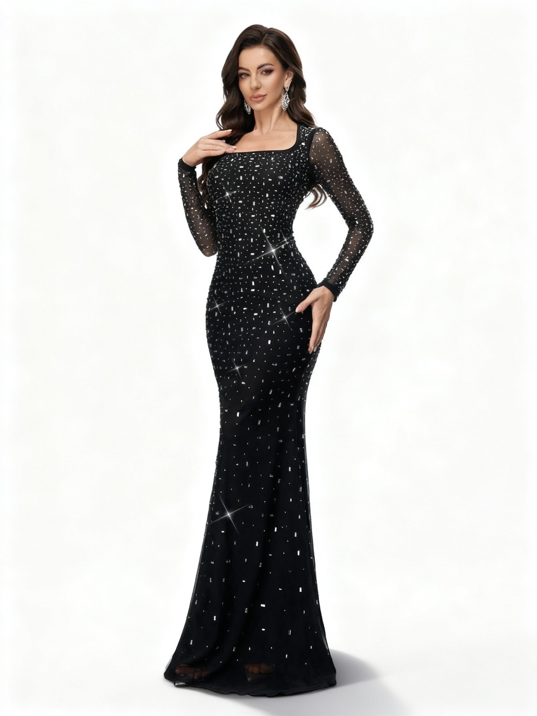 Sovae | Klassisches Fishtail Abendkleid mit Strass für Feste
