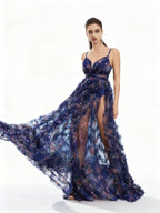 Sovae | Langkleid mit Blumenmuster und Mesh-Schlitz