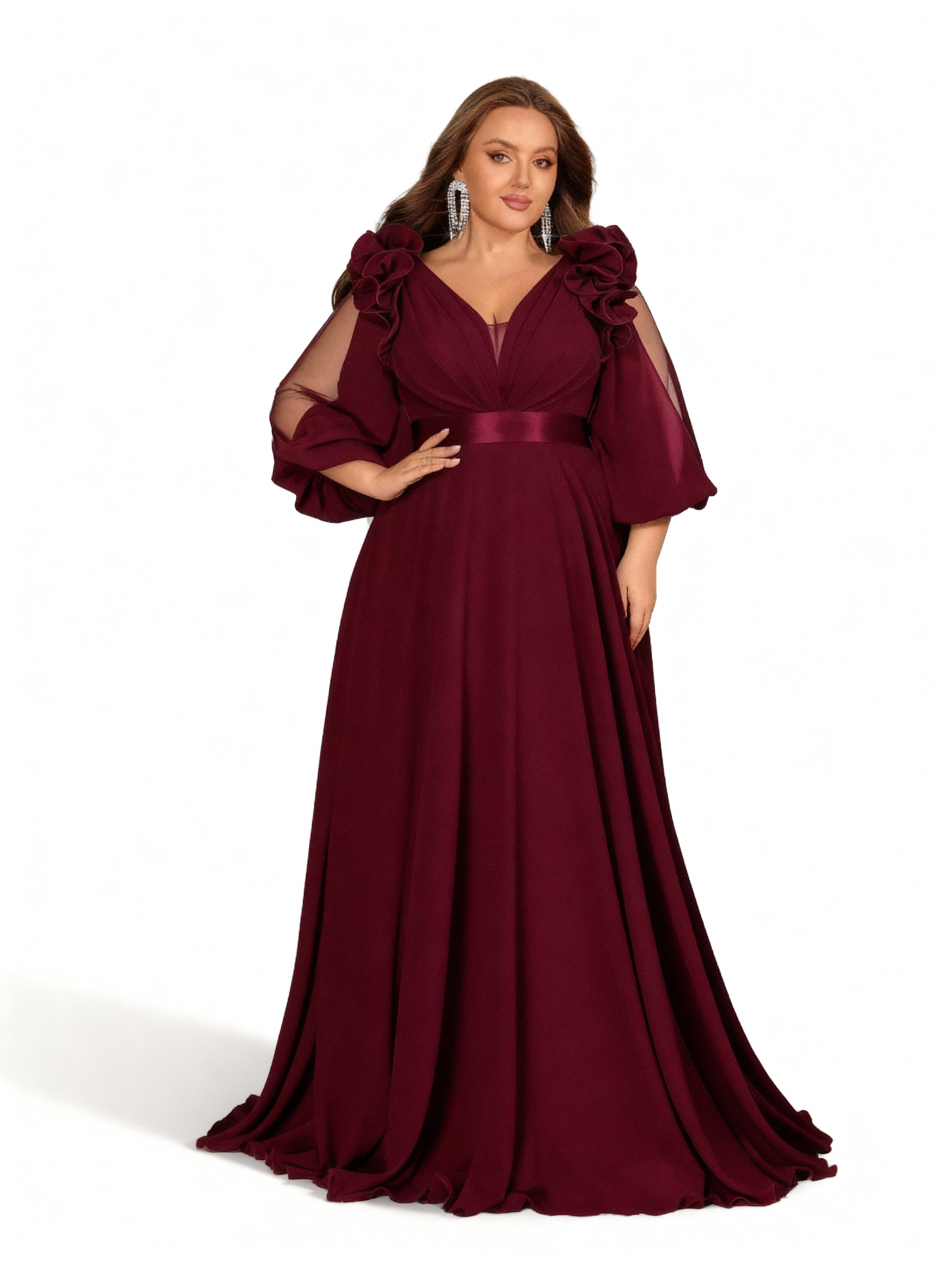 Sovae | Elegantes Chiffon-Maxikleid mit V-Ausschnitt