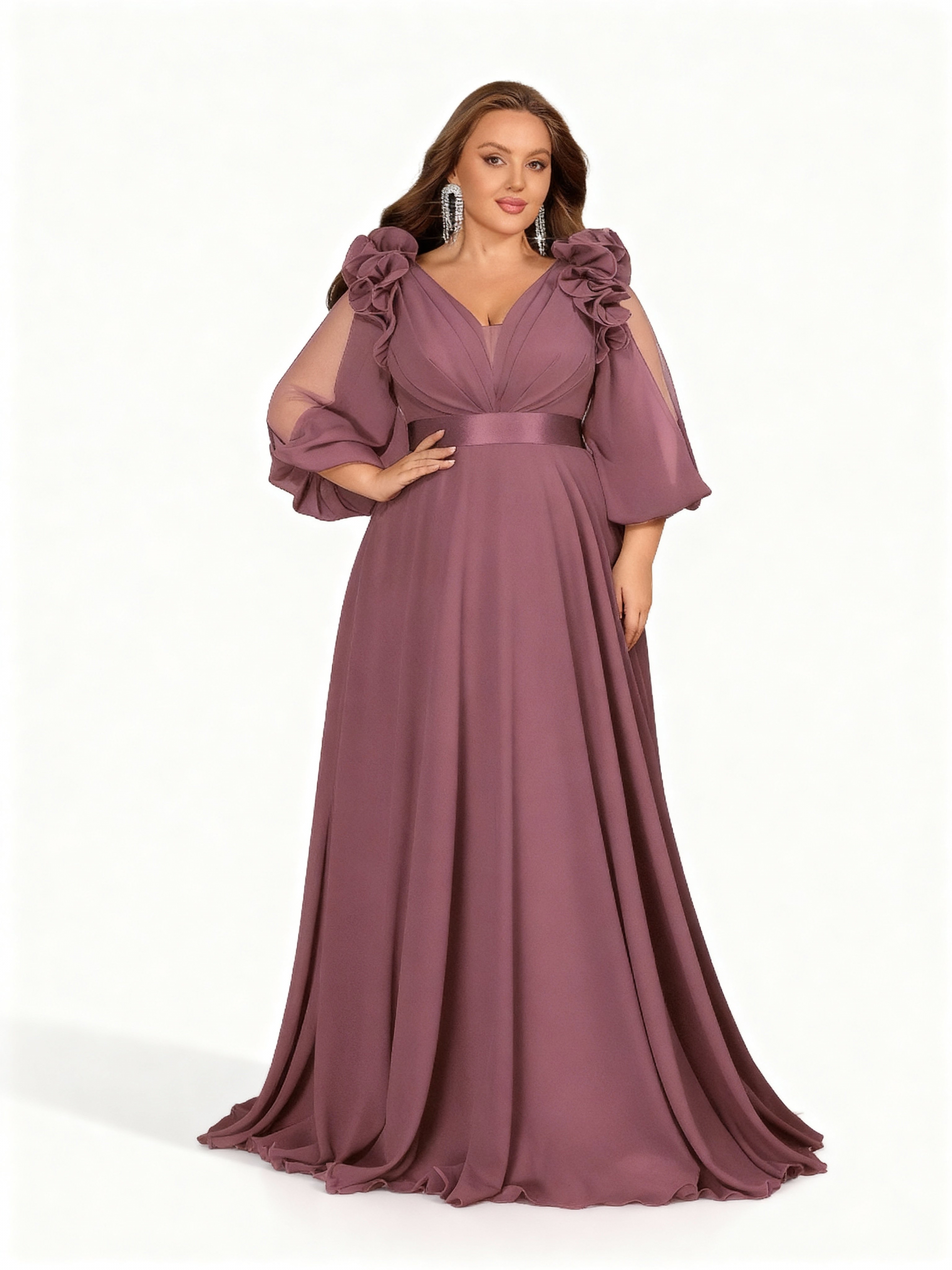 Sovae | Elegantes Chiffon-Maxikleid mit V-Ausschnitt